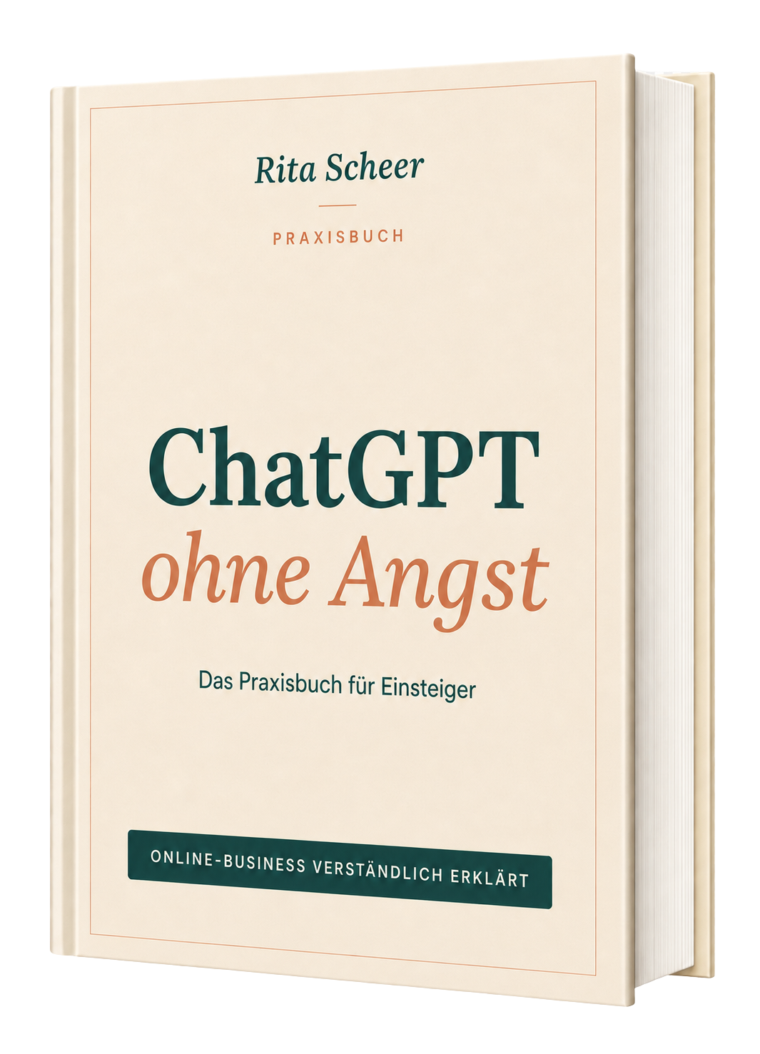 3D-Cover des Praxisbuchs ChatGPT ohne Angst für Einsteiger.