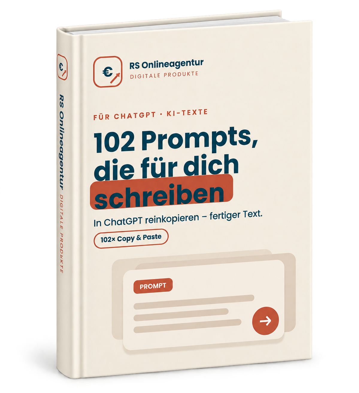 3D-Buch der KI-Prompt-Bibliothek mit 102 Copy-and-Paste-Prompts von Rita Scheer.