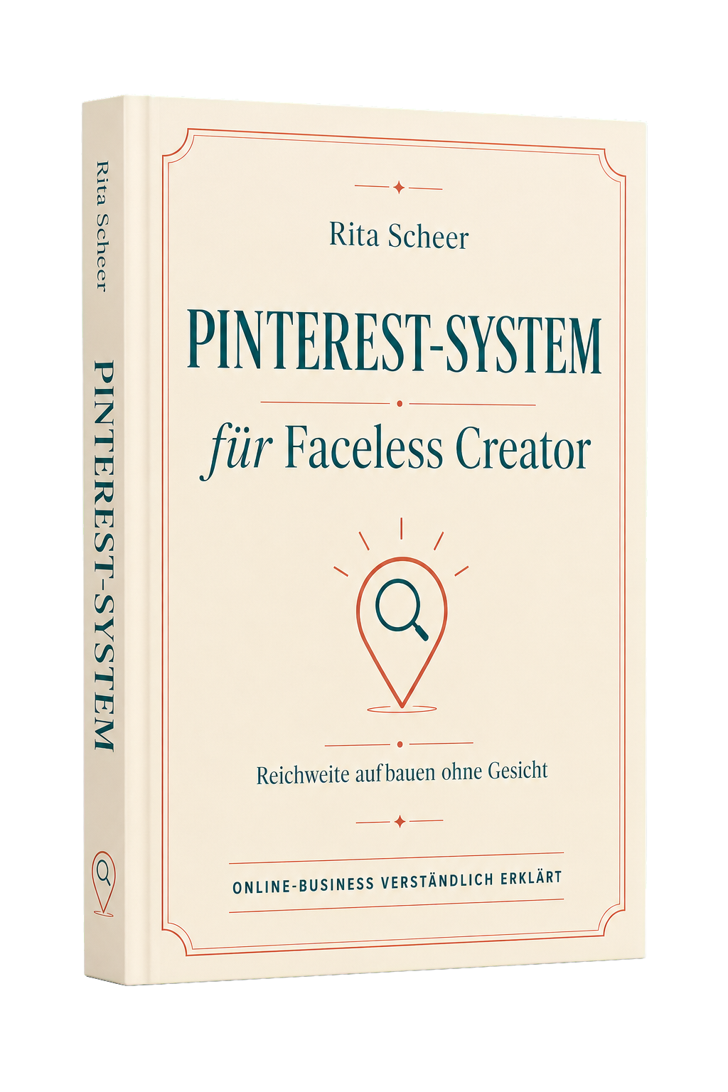 Freigestellte 3D-Ansicht des Pinterest-Systems für Faceless Creator von Rita Scheer.
