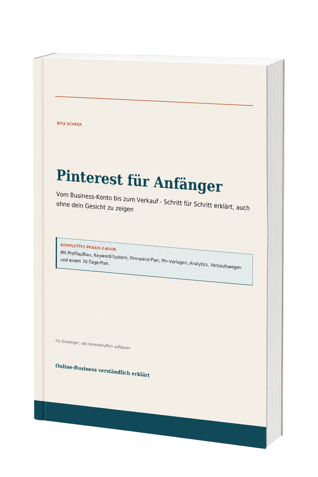 3D-Cover des E-Books Pinterest für Anfänger von Rita Scheer